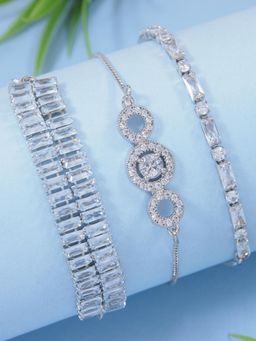 I Jewels - Valentine Special Silver Plated Cubic Zirconia Adjustable Combo Bracelets