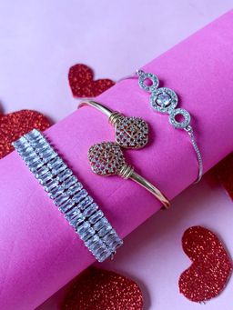 I Jewels - Valentine Special Silver/Rose Gold Plated Adjustable Combo Bracelets