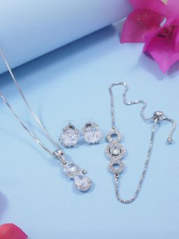 I Jewels - Valentine Special Chain Pendant Stud Earrings & Combo Bracelet