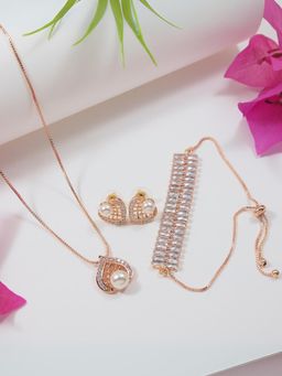 I Jewels - Valentine Special Chain Pendant Stud Earrings & Combo Bracelet