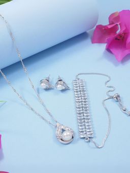 I Jewels - Valentine Special Cubic Zirconia Chain Pendant Stud & Combo Bracelets