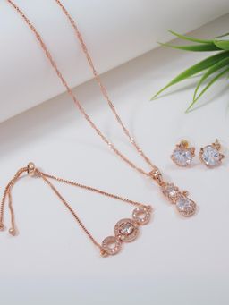 I Jewels - Valentine Special Cubic Zirconia Chain Pendant & Combo Bracelet