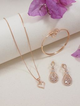 I Jewels - Valentine Special Cubic Zirconia Chain Pendant,Stud & Combo Bracelet