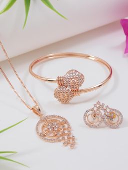 I Jewels - Valentine Special Cubic Zirconia Chain Pendant & Combo Bracelet