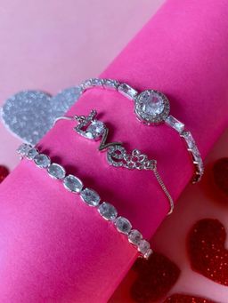 I Jewels - Valentine Special Silver/Rose Gold Plated Adjustable Combo Bracelets