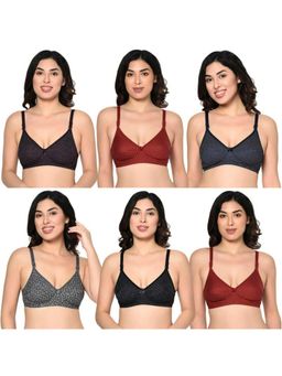 Bodycare - Women Printed Non-wired Non Padded Regular Bra 1571 - Pack Of 6 - Multi-Color