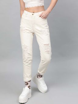 STREET 9 - Women White Cotton Jeans