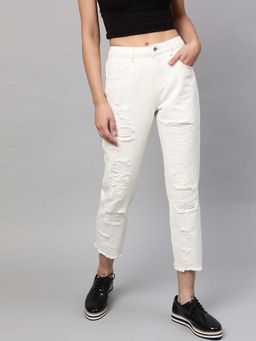STREET 9 - Women White Cotton Jeans