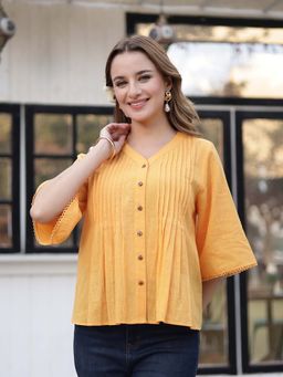 PEPPINOS - Women Orange Cotton Shirt