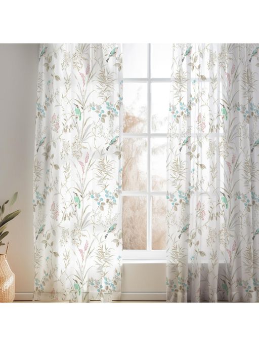Haus & Kinder Linen Sheer Fabric Forever Spring Curtain (Pack of 2, Chrome Eyelet)