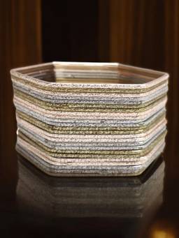 Fabula - Pack of 24 Gold, Silver and Rose Gold RimJhim Shimmer Hexagon Shape Bangle Pack