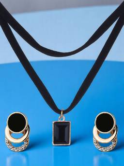 Fabula - Black Crystal Multi Layer Choker Jewellery Set