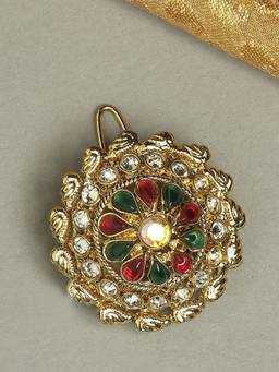 Fabula - Red Maroon And Green Stones Ethnic Hair Bun Pin