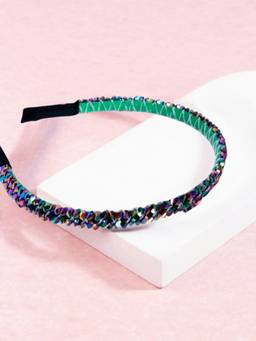 Fabula - Black Crystal Studded Fashion Party Thin Hair Band Head Band