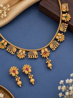 OOMPH - Multi-Color Matte Gold Plated Jewellery Set