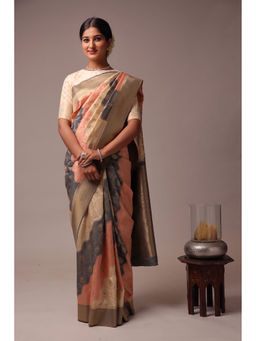 Zari Jaipur - Cream Silk Handloom Saree with Unstitched Blouse
