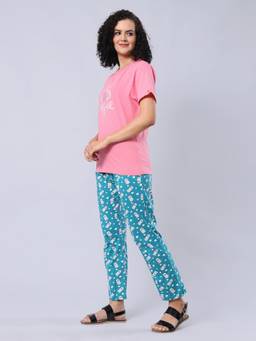 evolove - Womens Cotton Nightsuit - Teal (Set of 2)
