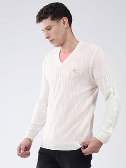 Monte Carlo - Off White Men's V Neck Full Sleeve Sweatshirt
