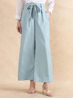 RAREISM - Imany Light Blue Solid Wide Trouser with Belt (Set of 2)