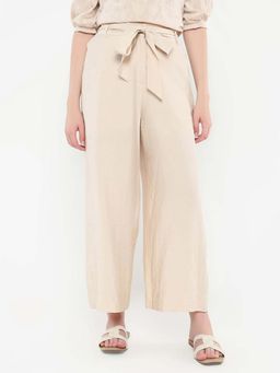 RAREISM - Kingko Beige Solid Straight Trouser with Belt (Set of 2)