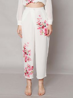 Zink London - Women'S White Floral Print Trouser