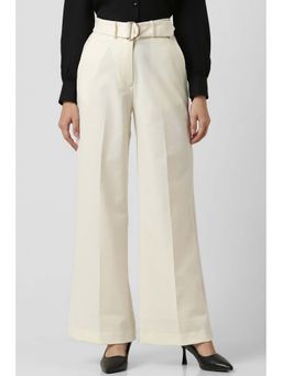 Van Heusen - Women Cream Solid Formal Regular Fit Trouser with Belt (Set of 2)