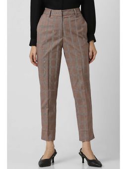 Van Heusen - Women Brown Check Formal Slim Fit Trouser
