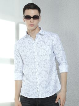 CRIMSOUNE CLUB - Men Blue Floral Print Slim Fit Shirt