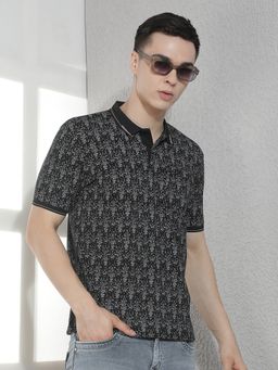 CRIMSOUNE CLUB - Men Black Printed Polo T-Shirt