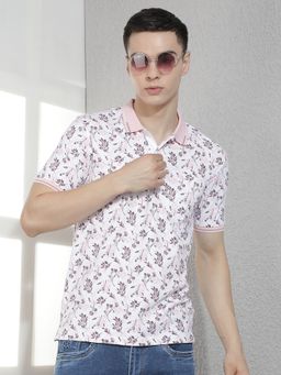 CRIMSOUNE CLUB - Men Pink Floral Print Polo T-Shirt