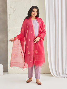 Fabindia - Magenta Cotton Silk Blend Chanderi Dupatta