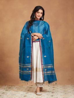 Fabindia - Blue Cotton Silk Blend Chanderi Dupatta