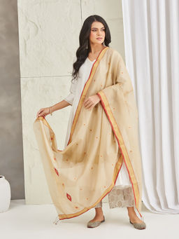 Fabindia - Beige Cotton Silk Blend Chanderi Dupatta