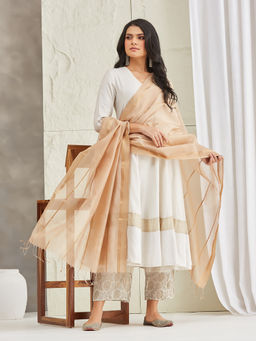 Fabindia - Beige Cotton Silk Blend Maheshwari Dupatta