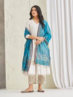 Fabindia - Turquoise Cotton Silk Blend Maheshwari Dupatta