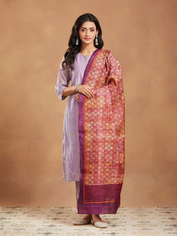 Fabindia - Purple Silk Hand Block Printed Dupatta