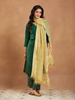 Fabindia - Yellow Silk Blend Dabu Printed Dupatta