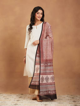 Fabindia - Maroon Cotton Silk Bagh Printed Dupatta