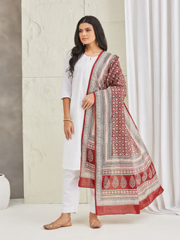 Fabindia - Maroon Cotton Silk Bagh Printed Dupatta