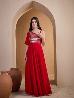 INDDUS - Women Geometric Sequinned Embroidered Ethnic Dress
