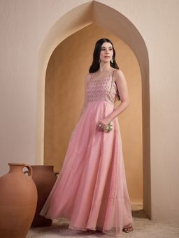 INDDUS - Women Ethnic Motifs Zari and Mukaish Embroidered Ethnic Dress