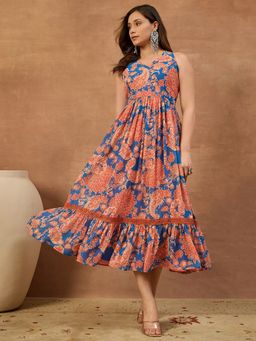 INDDUS - Women Paisley Printed Ruffle Ethnic Dress