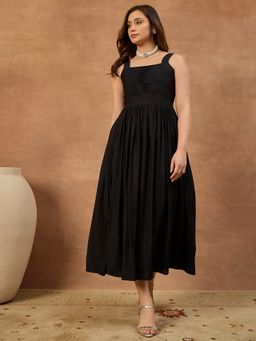 INDDUS - Women Solid Pleated Ethnic Dress