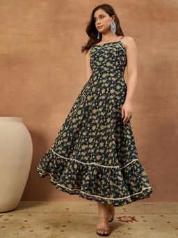 INDDUS - Women Floral Printed and Gotta Detailed Ethnic Dress