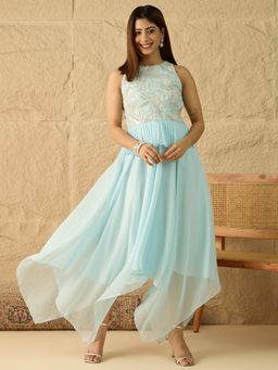 INDDUS - Women Floral Thread and Sequinned Embroidered Ethnic Dress