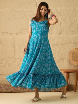 INDDUS - Women Floral Printed Ruffle Ethnic Dress