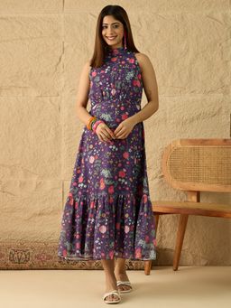 INDDUS - Women Floral Printed Ruffle Ethnic Dress