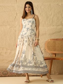 INDDUS - Women Floral Printed and Pleated Ethnic Dress