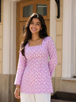 KAFTANIZE - Lavender Floral Block Printed Short Kurti