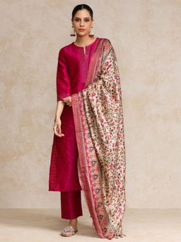 LAASYNA - Women Pink Zari Work textured Kurta With Pant & Dupatta
